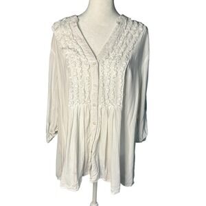 SPENSE Woman White Viscose Ruffle Blouse Size 2X